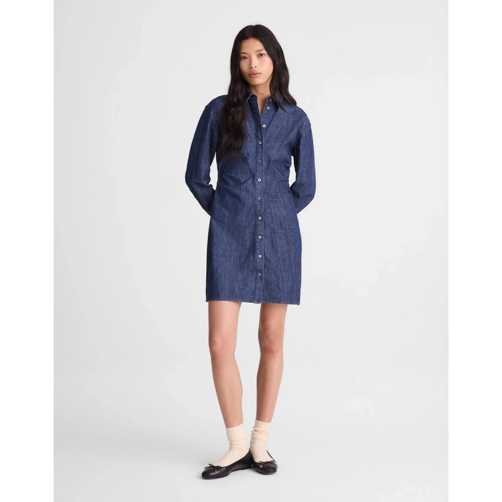 MADEWELL Denim Ruched Mini Shirtdress 6 Light Rinse Wash Organic Cotton NWT B4